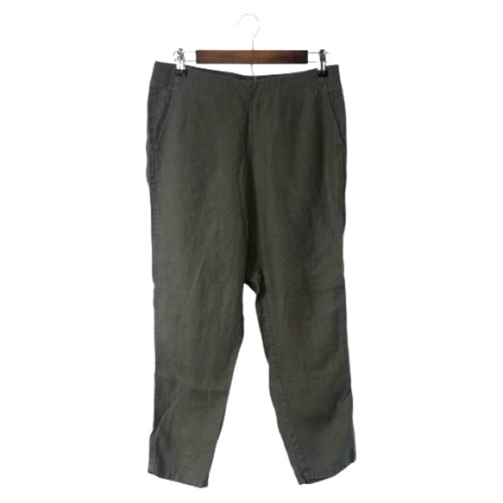 J. Jill Love Linen Olive Green Pull-On Pants Pockets 100% Linen Crop Size Small